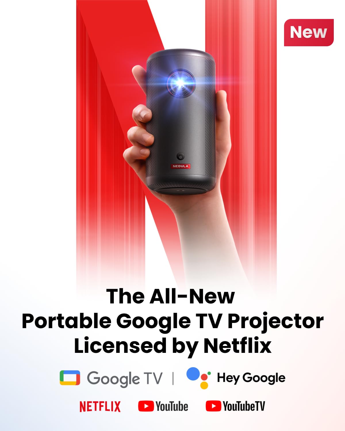 NEBULA Capsule 3 GTV Outdoor Projector, Netflix Officially Licensed, 1080P Smart Mini Projector with Wi-Fi, 2.5 hrs Battery, 120-Inch Display, Dolby Digital, Ultra Portable for Any Space