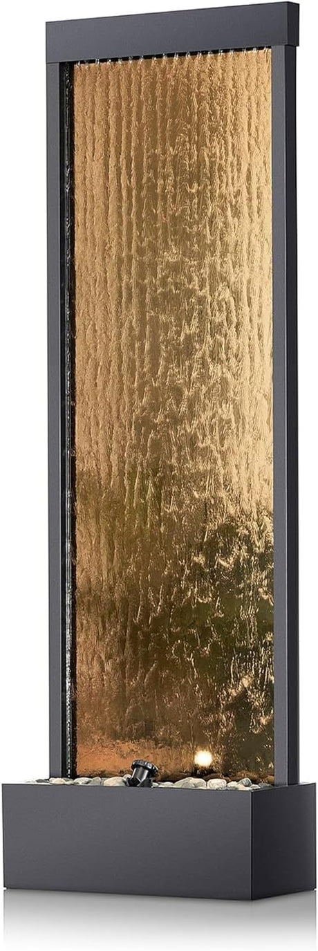 Alpine Corporation Mirror Waterfall Fountain with Stones and Lights - Zen Indoor/Outdoor Decor for Office, Living Room, Patio, Entryway - 72 Inches