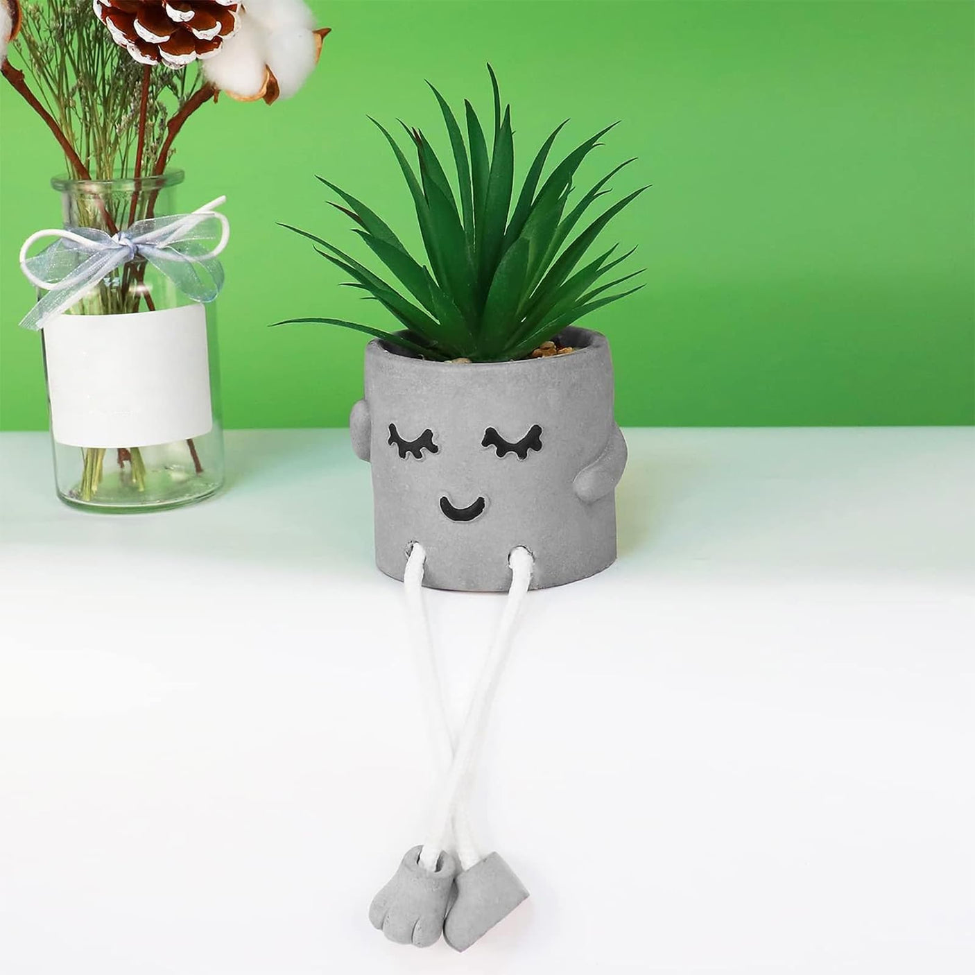 Zerzsy 3pcs Creative Artificial Succulents with Gray Flower Pots, Mini Potted Succulents for Home Office Desk Decor and Gift Choice