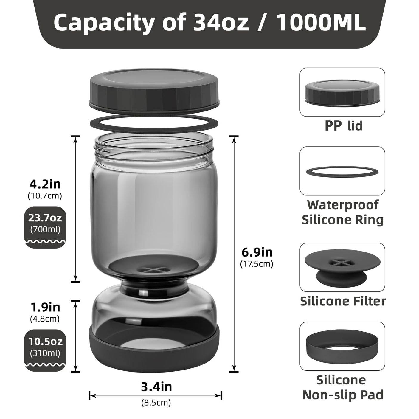 WhiteRhino Pickle Jar with Strainer Flip,34oz Pickle Container Pickle and Olive Hourglass Jar,Glass Flip Pickle Jar Juice Separator Jar with Airtight Lid for Jalapeno Gherkin