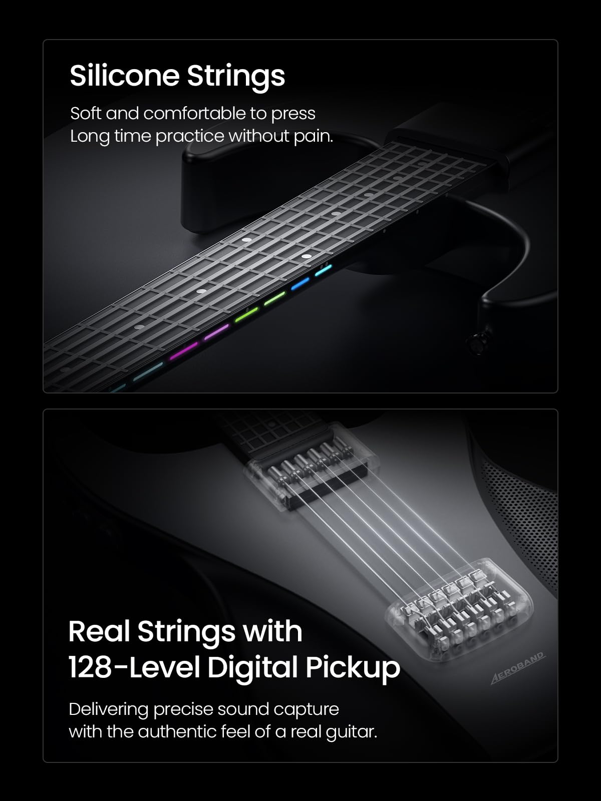 AeroBand Guitar Smart Guitar With Silicone Strings, Travel Silent Guitar With Detachable Fretboard, Headphone Jack, Built-in Speaker and Drum system, Aeroband APP Play, MIDI Guitar (With Bag)