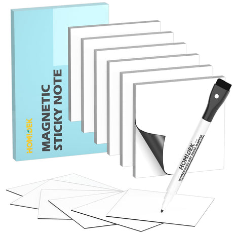 HOMiDEK Reusable Magnetic Sticky Notes, (30 Pack, 3x3 in) Dry Erase Magnets Magnetic Labels with Marker, Easy to Post Notes for Whiteboard, Fridge, Locker, Cabinet, Door - Office & Classroom Supplies