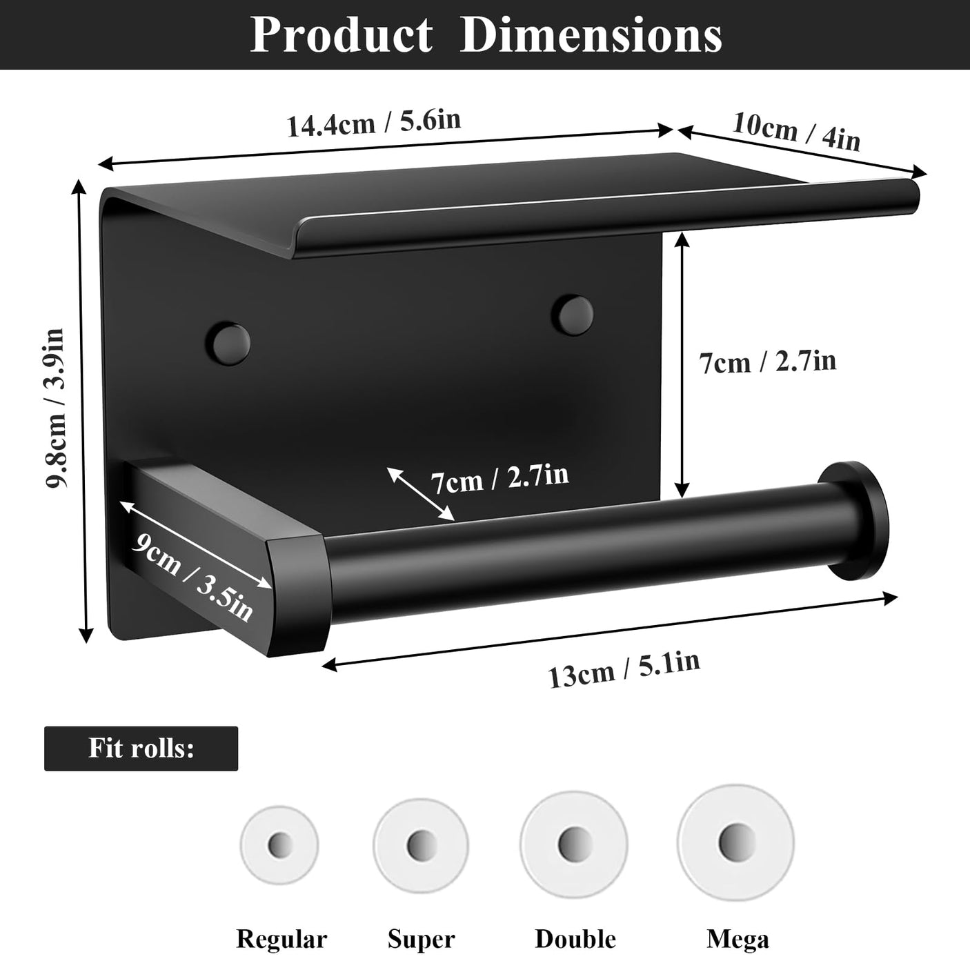 Tindbea Toilet Paper Holder with Phone Shelf, Adhesive or Screw Wall Mount Toilet Tissue Roll Holder, Rustproof & Multifunctional Stainless Steel Bathroom Storage Dispenser (Brushed Nickel)