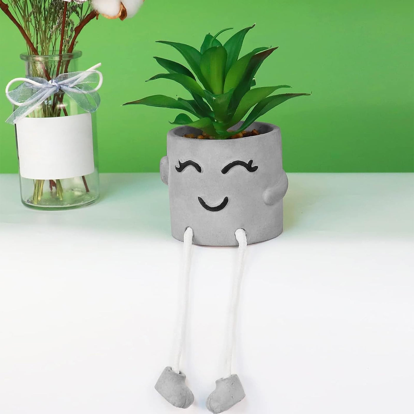 Zerzsy 3pcs Creative Artificial Succulents with Gray Flower Pots, Mini Potted Succulents for Home Office Desk Decor and Gift Choice