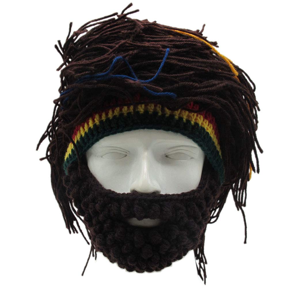 Creative Barbarian Knit Beard Hat Funny Knit Cap Wig Beanie Hats Beard Facemask