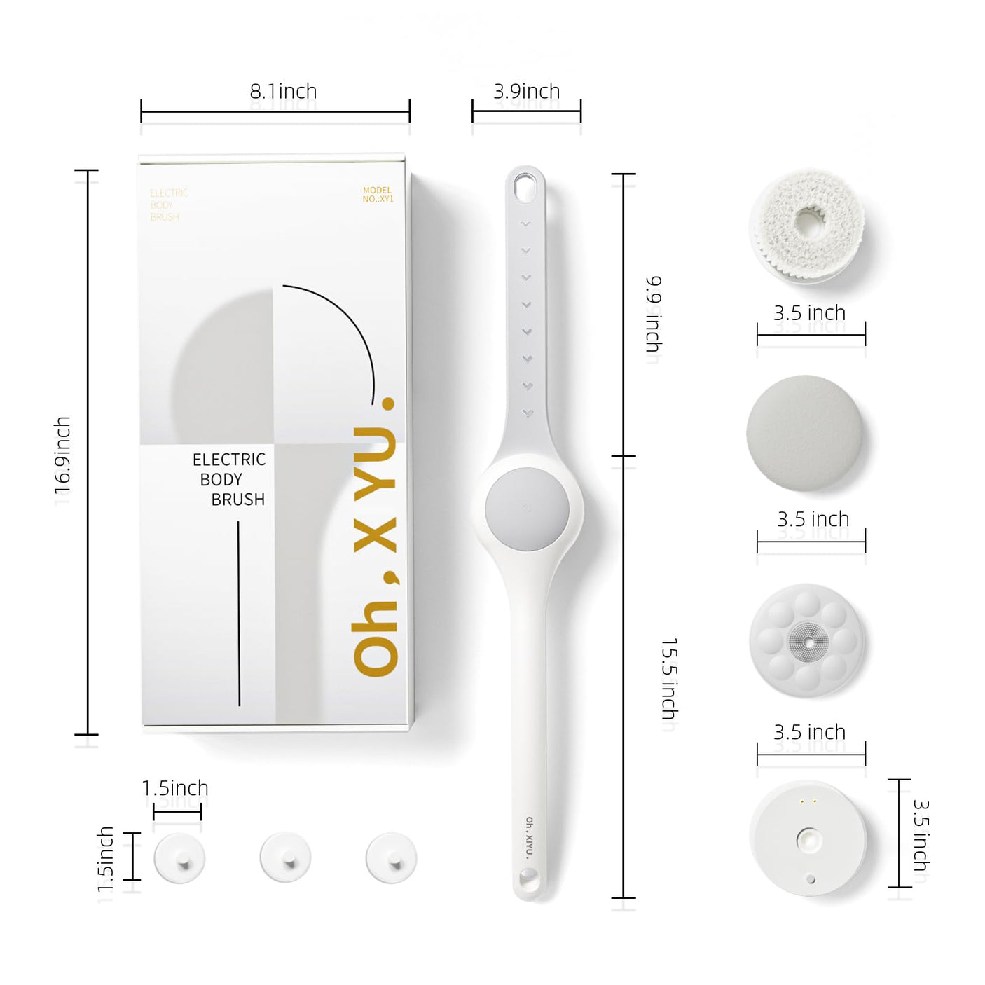 Electric Body Brush Back Scrubber for Shower, Waterproof Long Dual Handle Power Body Scrubber with 3 Heads, Rechargeable Bath Brush & 2 Speeds, for Cleansing, Exfoliating and Massaging Skin