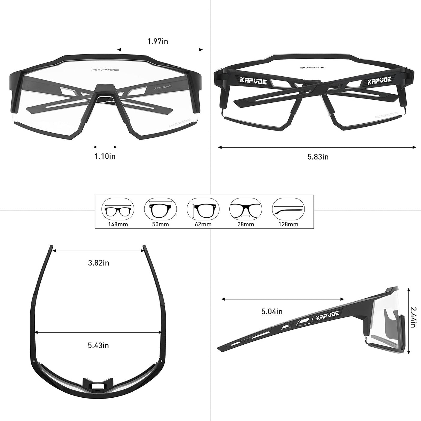 KAPVOE Photochromic Cycling Glasses MTB Clear Mountain Bike Transition Bicycle Sunglasses for Men Women - K9022
