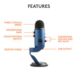 Logitech for Creators Blue Yeti USB Microphone for Gaming, Streaming, Podcasting, Twitch, YouTube, Discord, Recording for PC and Mac, 4 Polar Patterns, Studio Quality Sound, Plug & Play-Blackout