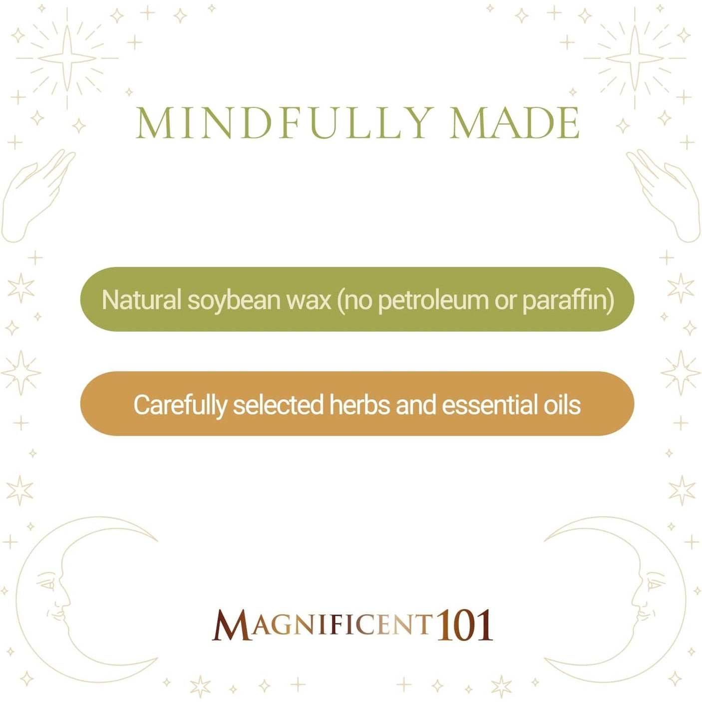 Magnificent 101 Set of 3 Long Lasting Pure Sage Smudge Candles - 42 Hour Burn, 3.5 Oz Each, Made with Soy Wax and Herb, Ideal for House Energy Cleansing, Meditation & Manifestation