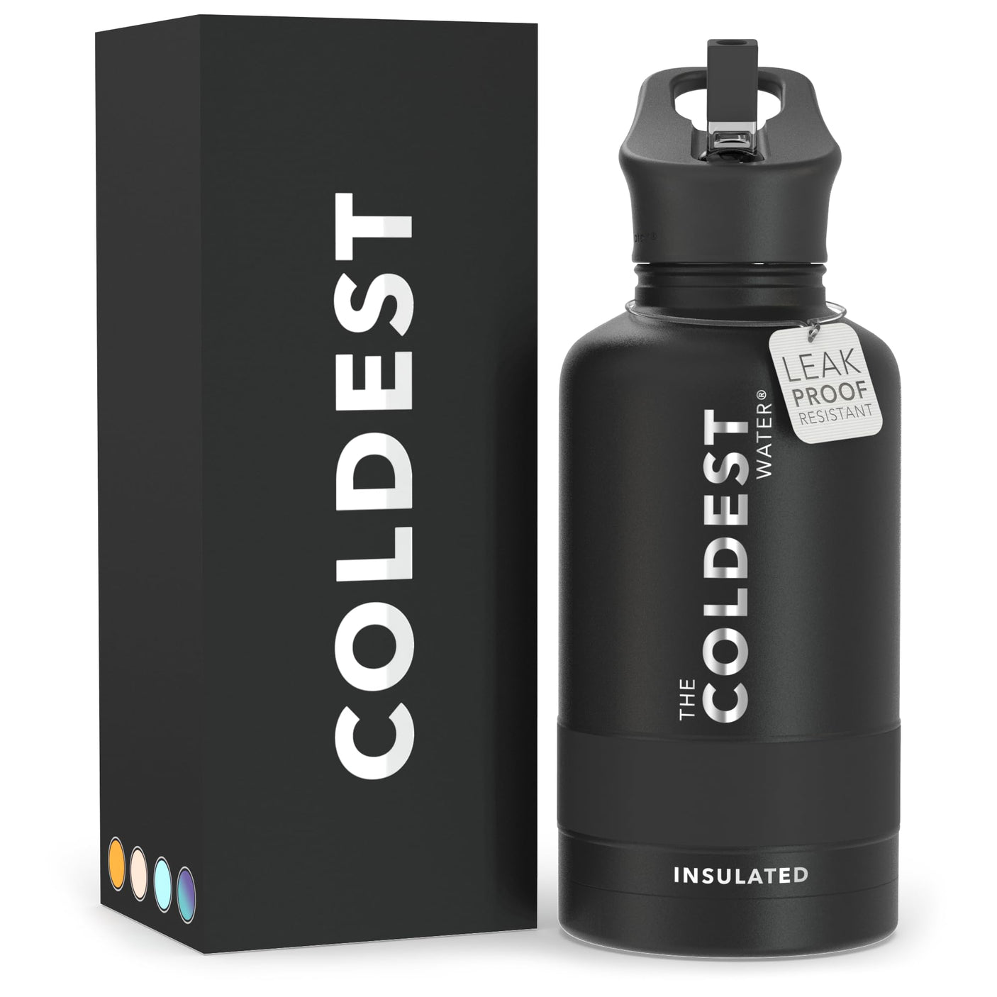 Coldest Insulated Water Bottle with Straw Lid - Stainless Steel Metal Thermos for Men & Women (Matte Black, 32 oz)