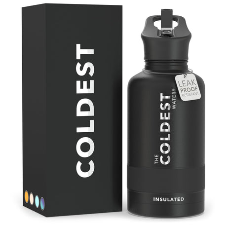 Coldest Insulated Water Bottle with Straw Lid - Stainless Steel Metal Thermos for Men & Women (Matte Black, 32 oz)