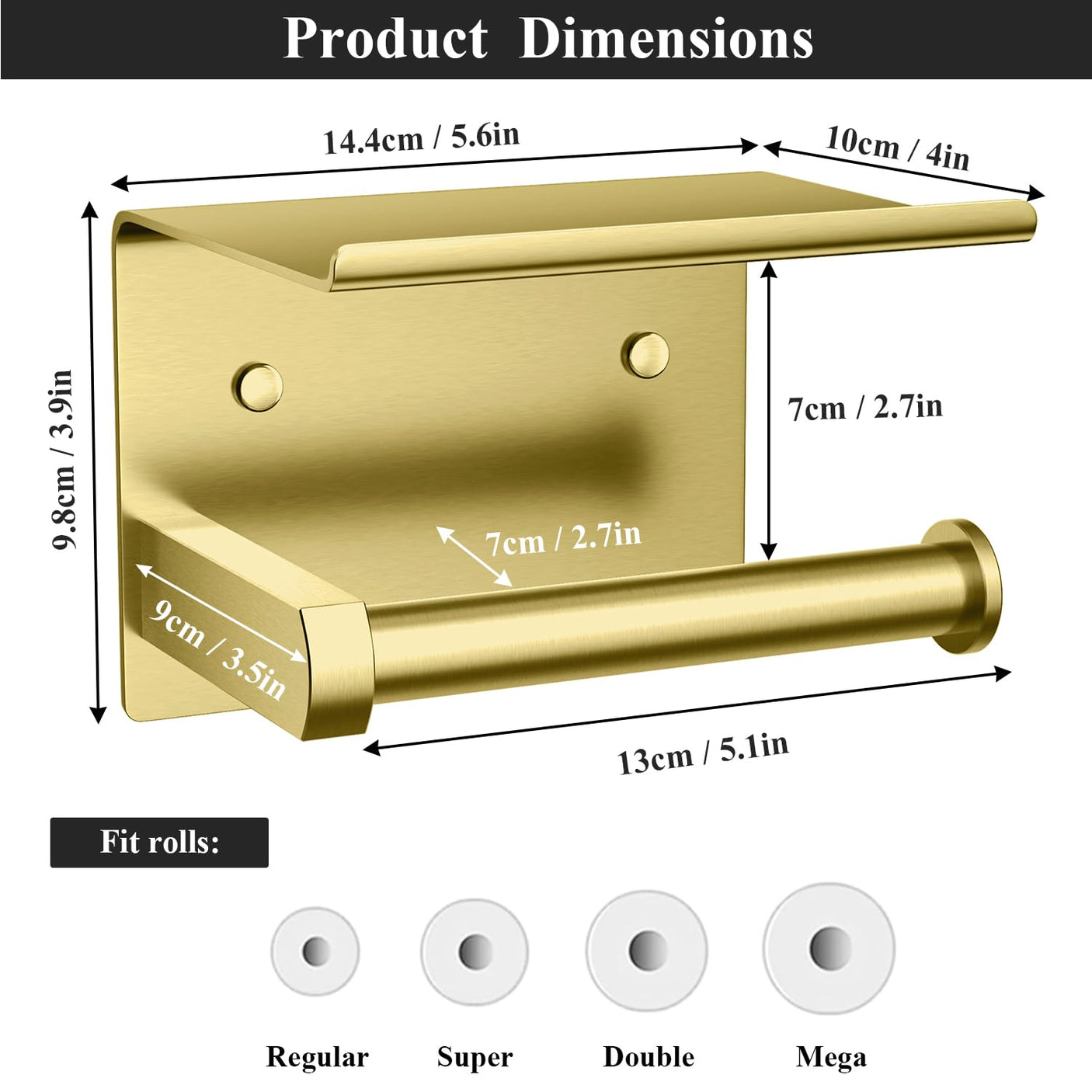 Tindbea Toilet Paper Holder with Phone Shelf, Adhesive or Screw Wall Mount Toilet Tissue Roll Holder, Rustproof & Multifunctional Stainless Steel Bathroom Storage Dispenser (Brushed Nickel)