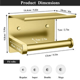 Tindbea Toilet Paper Holder with Phone Shelf, Adhesive or Screw Wall Mount Toilet Tissue Roll Holder, Rustproof & Multifunctional Stainless Steel Bathroom Storage Dispenser (Brushed Nickel)