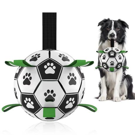 QDAN Premium Dog Toys Balls, Dog Soccer Ball with Straps, Dog Birthday Gifts, Herding Ball, Durable Balls for Small Medium Pet, Puppy Outdoor Toy, Pet Training Soccer Ball, World Cup Soccer (6 Inch)