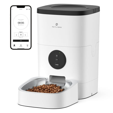 PETLIBRO Automatic Dog Feeder, 6L Dog Food Dispenser with Timer Interactive Voice Recorder, Auto Dog Feeder with Desiccant Bag 1-4 Meals Dry Food, Black Transparent