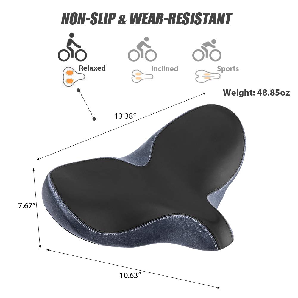 YLG Oversized Comfort Bike Seat Comfortable Replacement Bike Saddle Memory Foam Soft Bike Saddle Waterproof Universal Fit Bicycle Seat for Women Men