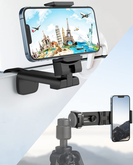 MiiKARE Airplane Travel Essentials Phone Holder, Universal Handsfree Phone Mount for Flying with 360 Degree Rotation, Accessory for Airplane, Travel Must Haves Phone Stand for Desk, Tray Table