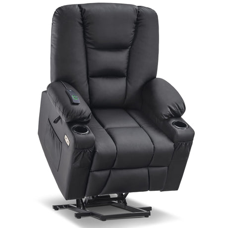 MCombo Power Lift Recliner Chair for Elderly, Lift Chair with Heat and Massage, USB Ports, Cup Holders, Faux Leather 7519 (Medium, Dark Brown)