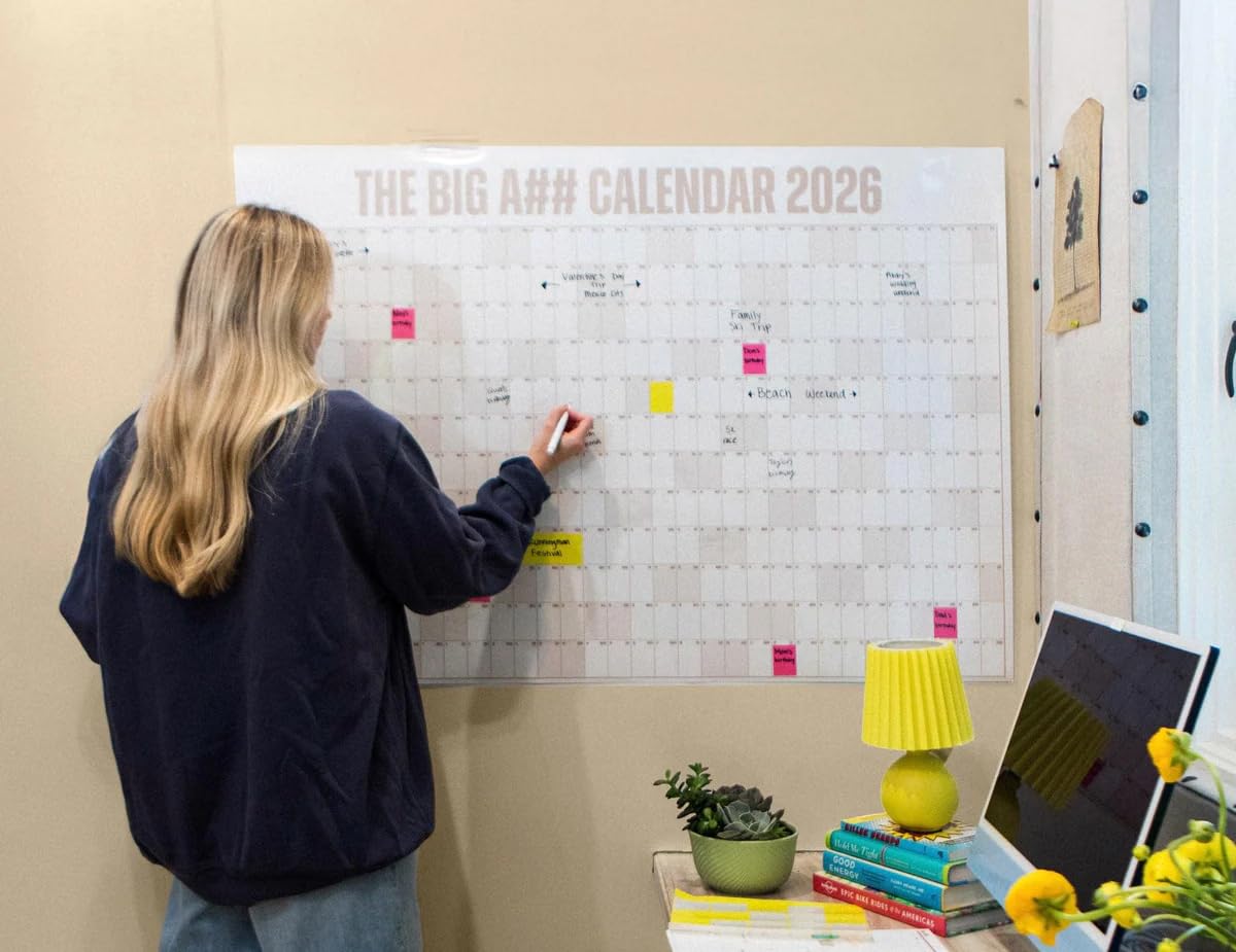 The Big A## Calendar Full-Year Wall Calendar – 2026 Dry-Erase – Includes 1 Marker & 100 Labels – Lightweight, Easy to Hang Yearly Calendar – Year at a Glance – Plan Big Goals & Adventures – Blue