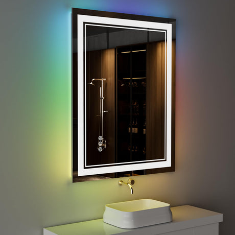 60x30 Inch LED Bathroom Mirror with Lights, Color Changing RGD Backlit and Front Light Mirror,Lighted Vanity Mirrors for Bathroom Wall, Dimmable, Anti-Fog,Shatterproof,Memory