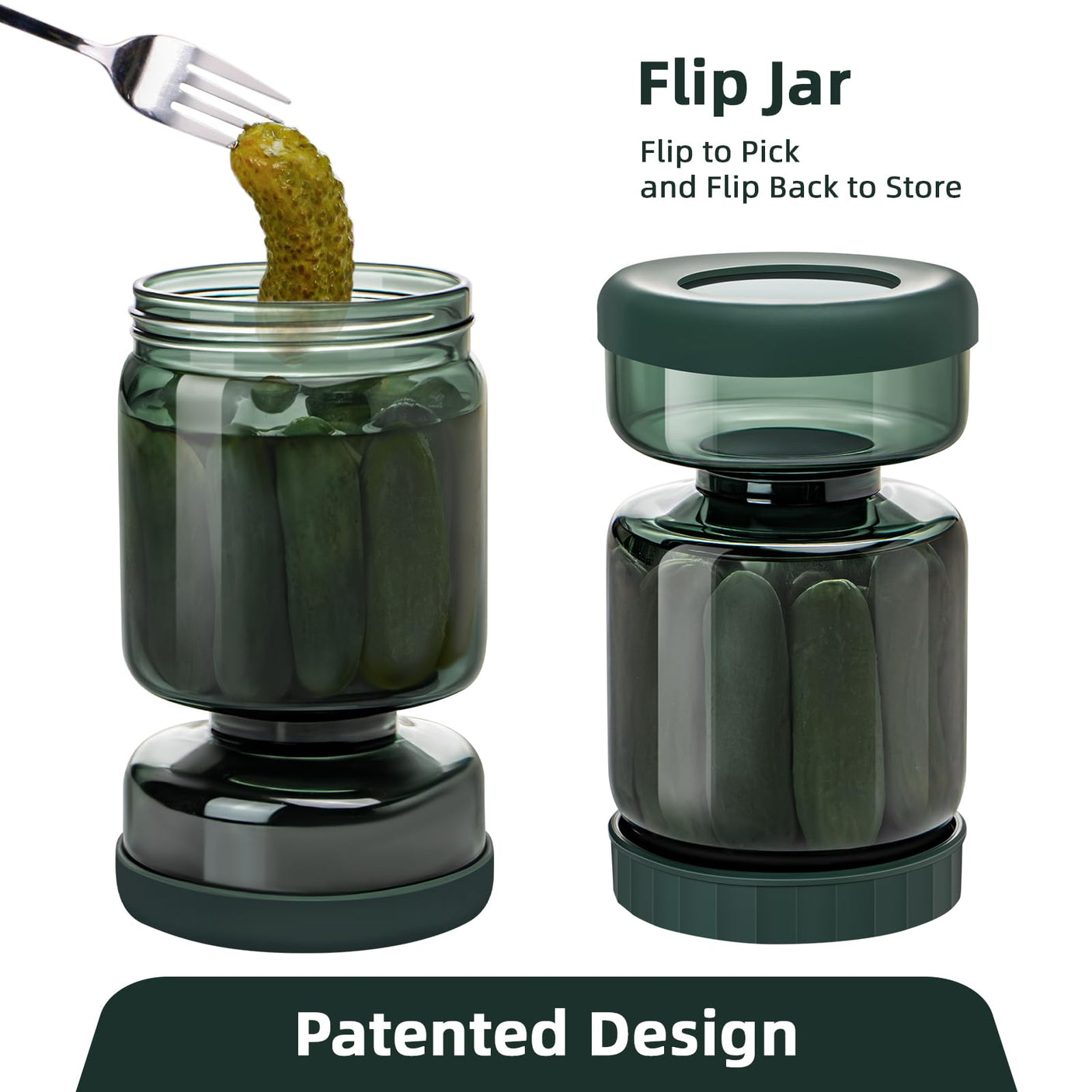 WhiteRhino Pickle Jar with Strainer Flip,34oz Pickle Container Pickle and Olive Hourglass Jar,Glass Flip Pickle Jar Juice Separator Jar with Airtight Lid for Jalapeno Gherkin