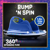Flybar 6V Blue Glow Bumper Car for Kids – LED Ride-On Toy with 360° Spin, Rechargeable Battery, and Soft Rubber Bumpers – Safe Indoor Fun for Toddlers Ages 1.5+, Up to 66 lbs