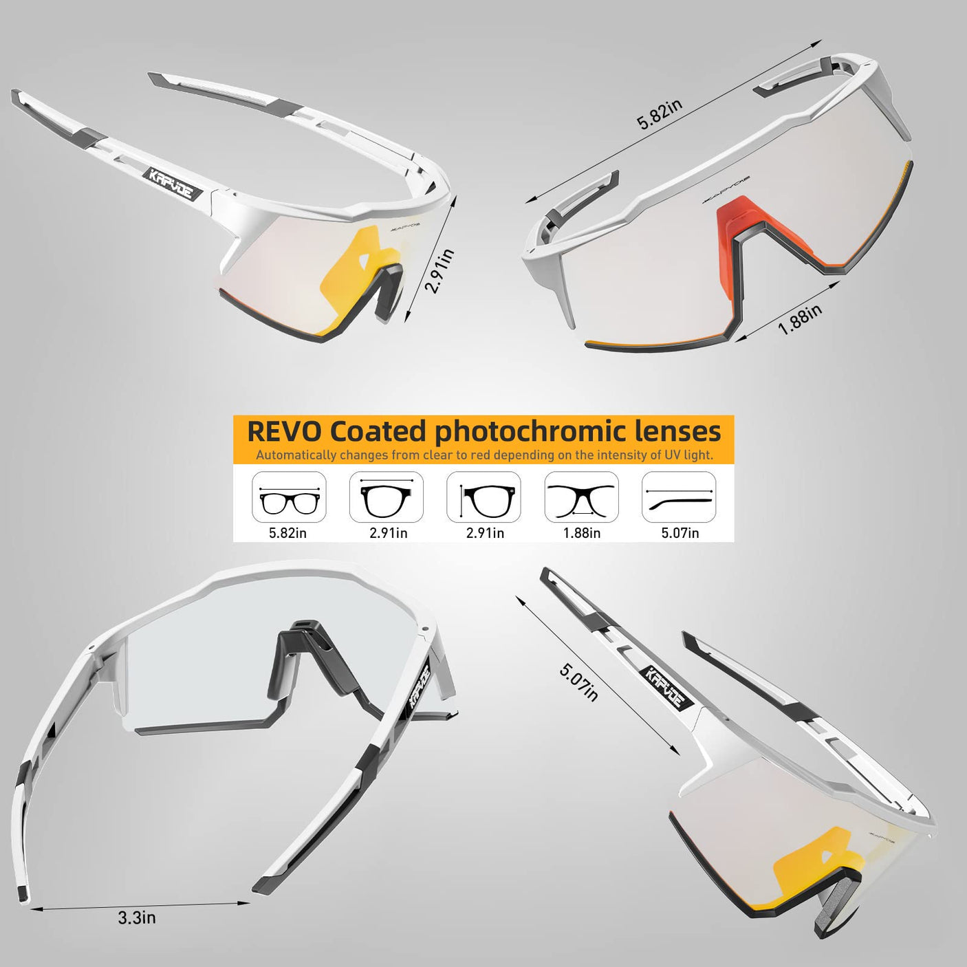 KAPVOE Photochromic Cycling Glasses MTB Clear Mountain Bike Transition Bicycle Sunglasses for Men Women - K9022