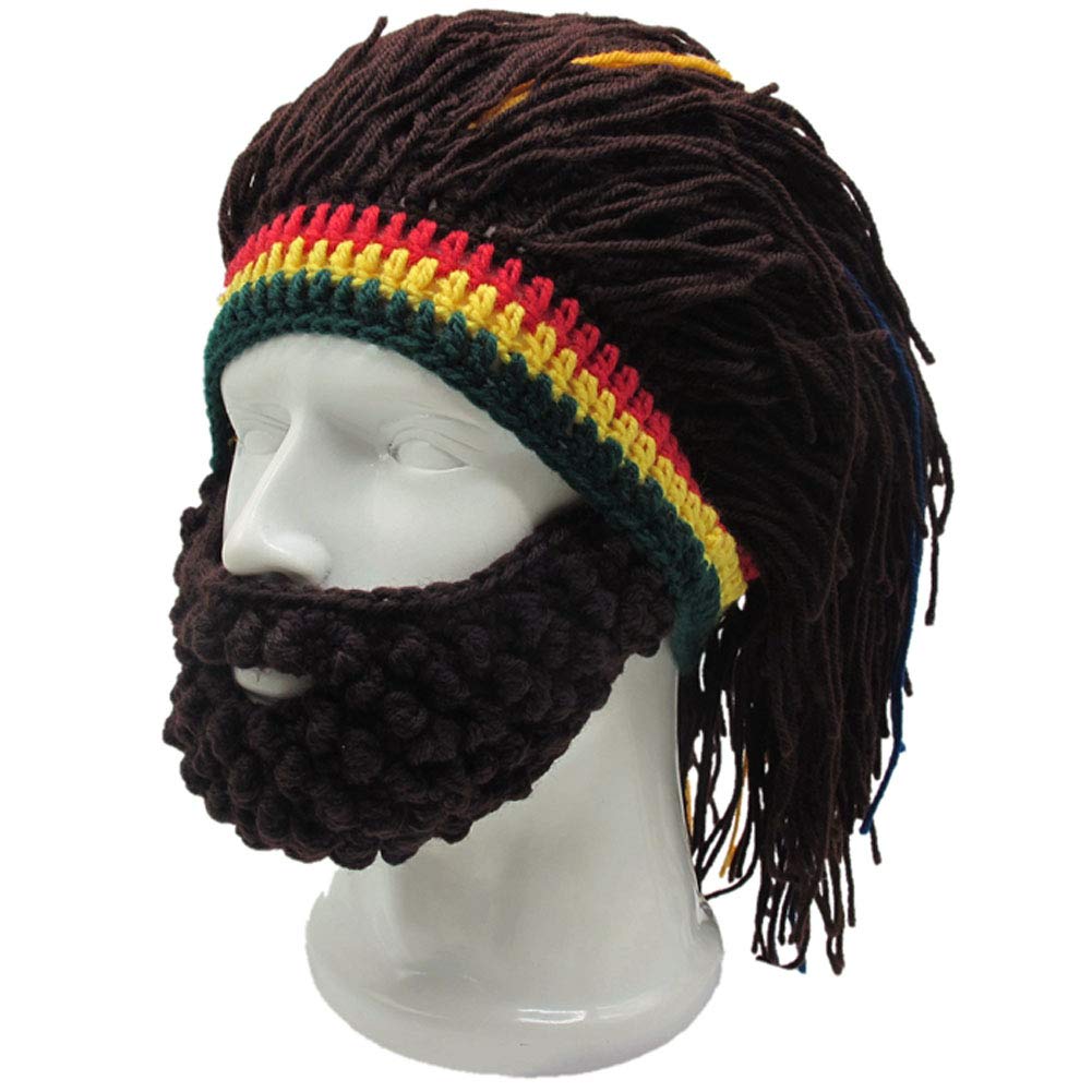 Creative Barbarian Knit Beard Hat Funny Knit Cap Wig Beanie Hats Beard Facemask