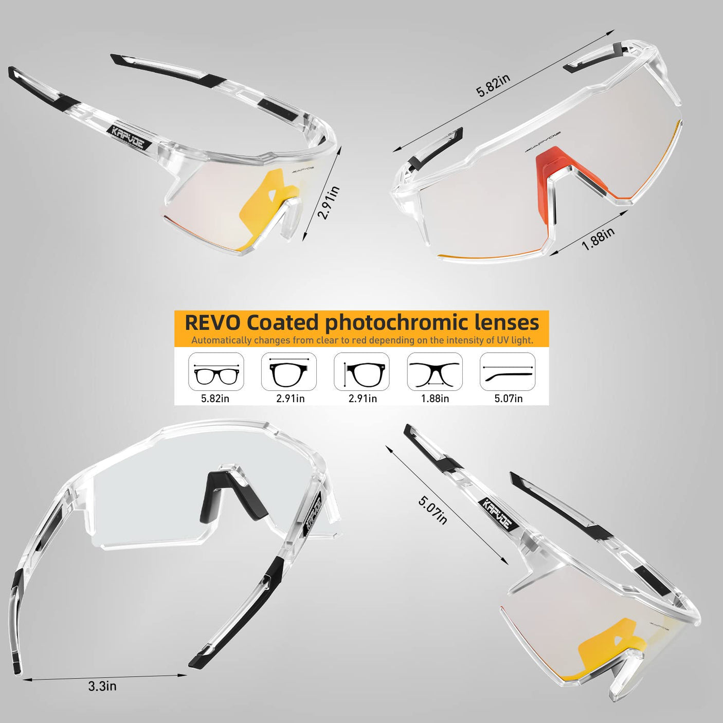 KAPVOE Photochromic Cycling Glasses MTB Clear Mountain Bike Transition Bicycle Sunglasses for Men Women - K9022
