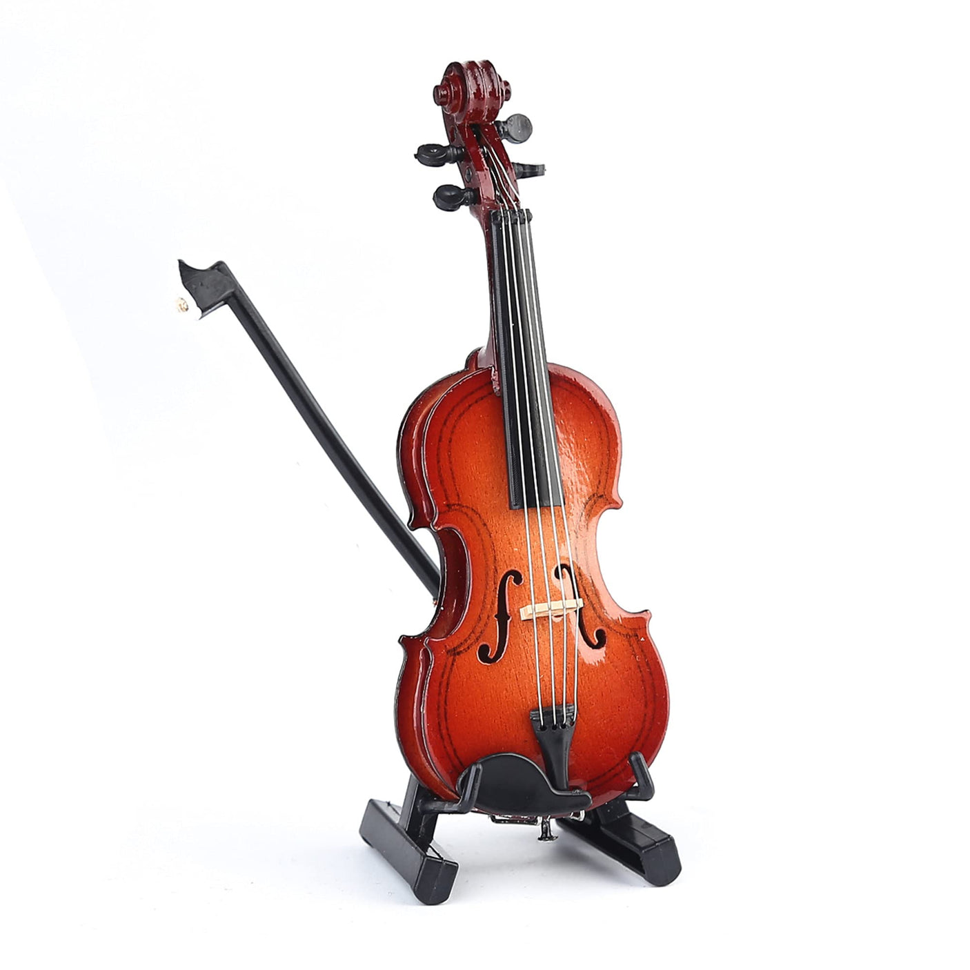 Wooden Miniature Violin with Stand, Bow and Case Mini Musical Instrument Violin Replica Collectible Figurines Dollhouse Accessories Model Home Decoration Display Ornament (3.15"x1.18"x0.59")