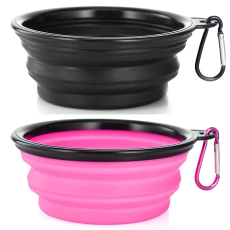Dog Bowl Pet Collapsible Bowls, 2 Pack for Cats Dogs, Portable Pet Feeding Watering Dish for Walking Parking Traveling with 2 Carabiners (Small, Blue+Green)