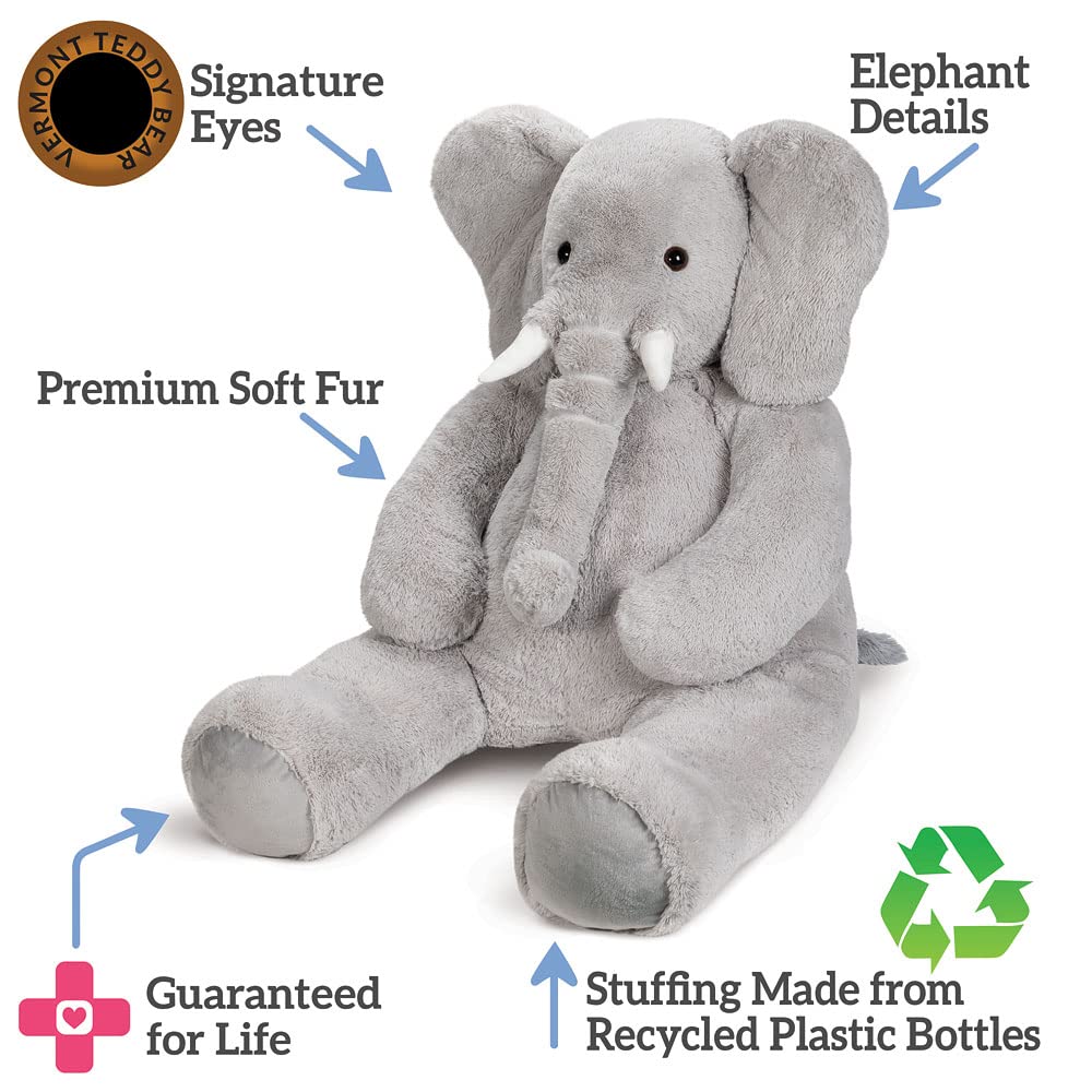 Vermont Teddy Bear Giant Elephant Stuffed Animal - 6 Foot Big Stuffed Elephant Plush from Giant Cuddle Collection - Collectible Plushies for Kids & Adults | Crafted in The USA
