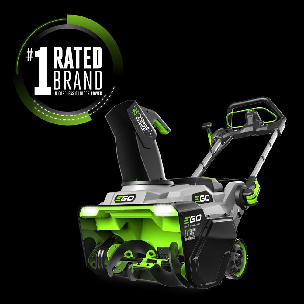 EGO Power+ SNT2112 21-Inch 56-Volt Lithium-Ion Cordless Snow Blower with Steel Auger - (2) 5.0Ah Batteries and Dual Port Charger Included, Black