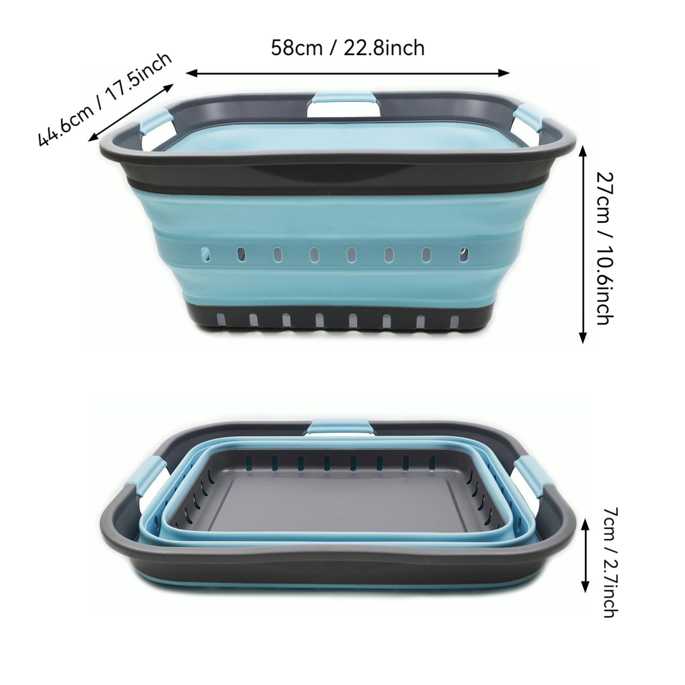 SAMMART 42L (11 gallon) Collapsible Plastic Laundry Basket - Foldable Pop Up Storage Container/Organizer - Space Saving Hamper/Basket (1, White/Grey)