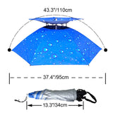 NEW-Vi Fishing Umbrella Hat Folding Adjustable Sun Rain Cap, 37.4”Oversize Hands Free Umbrellas, 7-Ribs Anti-UV Waterproof Headwear for Fishing Gardening Golf Sunshade Outdoor