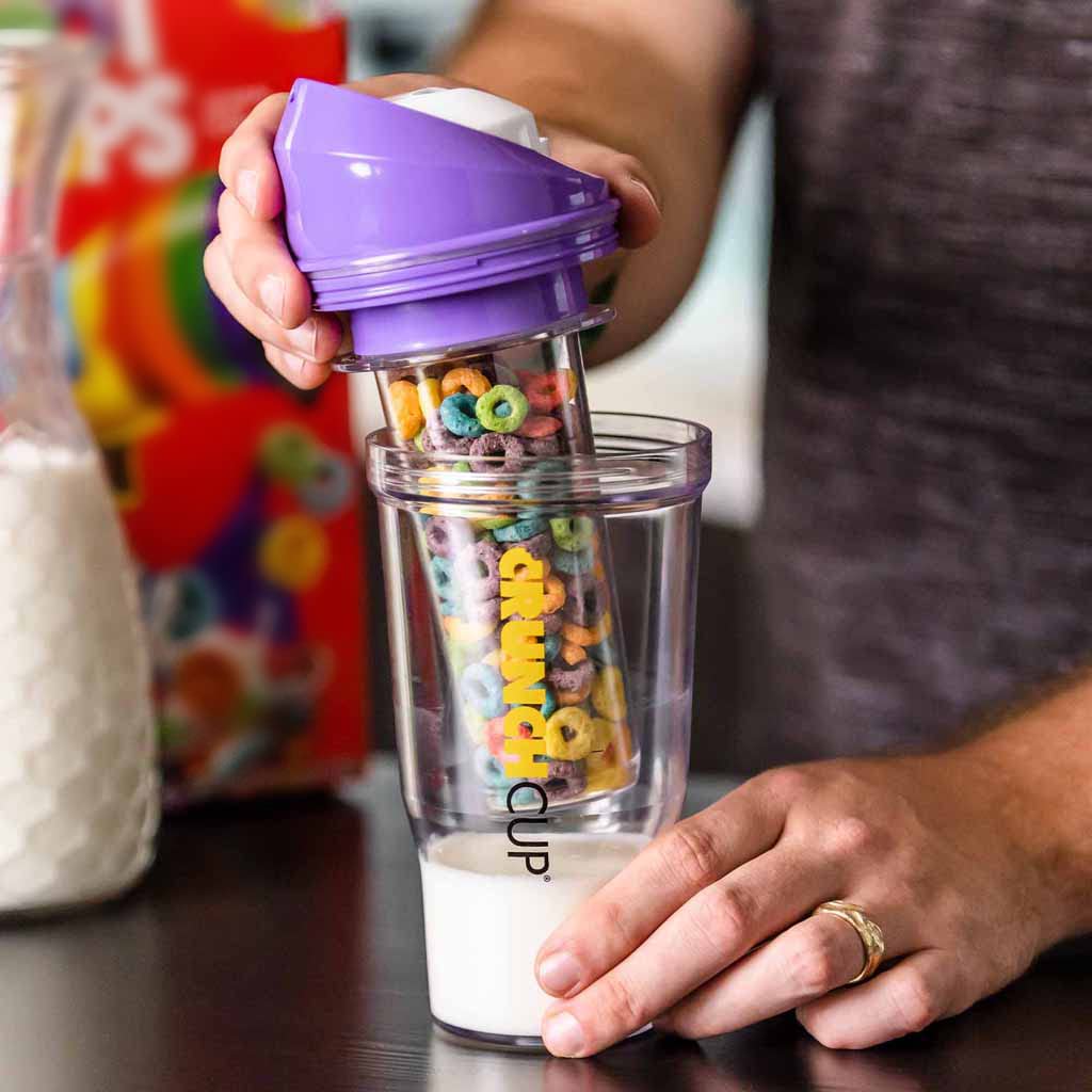 CRUNCHCUP XL Yellow - Portable Plastic Cereal Cups for Breakfast On the Go, To Go Cereal and Milk Container for your favorite Breakfast Cereals, No Spoon or Bowl Required