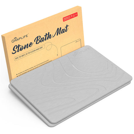 Stone Bath Mat, Diatomaceous Earth Shower Mat, Non-Slip Super Absorbent Quick Drying Bathroom Floor Mat, Natural, Easy to Clean (23.6 x 15.35 Darkgrey)