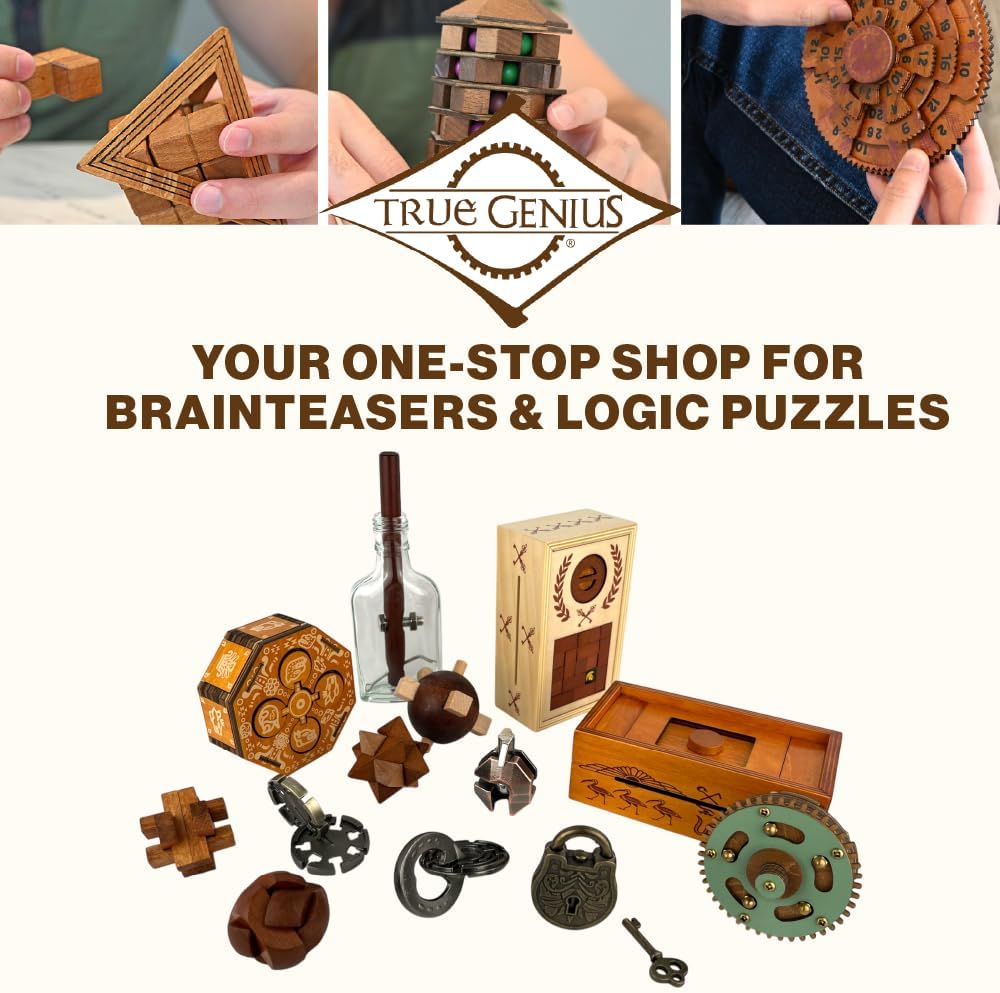True Genius - Grecian Glass Bottle Disentanglement Brainteaser Puzzle, Logic Puzzle for Adults, Brain Teaser, Gifts for Father's Day, Men, Kids