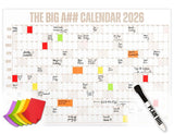 The Big A## Calendar Full-Year Wall Calendar – 2026 Dry-Erase – Includes 1 Marker & 100 Labels – Lightweight, Easy to Hang Yearly Calendar – Year at a Glance – Plan Big Goals & Adventures – Blue