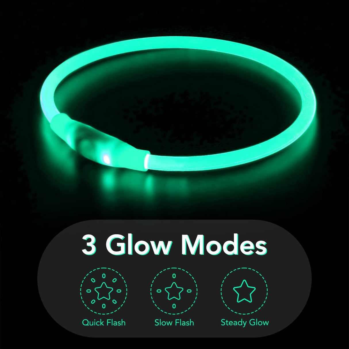 Colaseeme LED Dog Collar Light Up Dog Collars 1 Count USB Rechargeable TPU Glow Safety Basic Dog Collars, Please Do Not Use Fast Charging (Green)