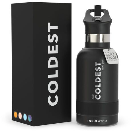 Coldest Insulated Water Bottle with Straw Lid - Stainless Steel Metal Thermos for Men & Women (Matte Black, 32 oz)