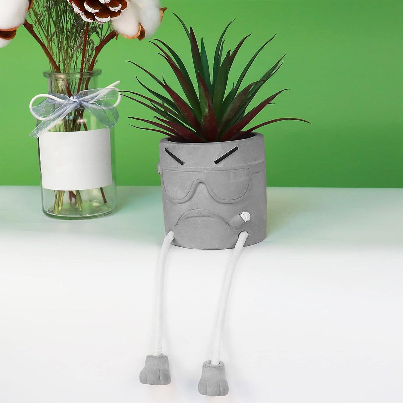 Zerzsy 3pcs Creative Artificial Succulents with Gray Flower Pots, Mini Potted Succulents for Home Office Desk Decor and Gift Choice