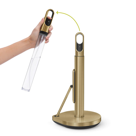 simplehuman Standing Paper Towel Holder with Spray Pump, Brass Stainless Steel, Gold