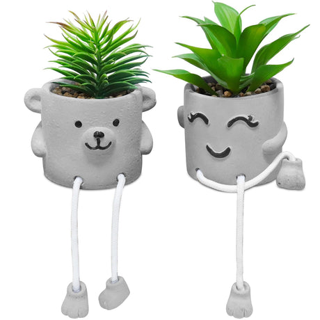 Zerzsy 3pcs Creative Artificial Succulents with Gray Flower Pots, Mini Potted Succulents for Home Office Desk Decor and Gift Choice