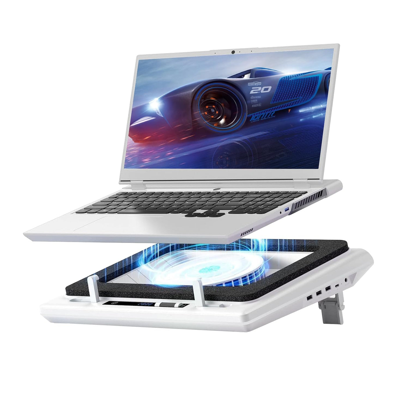 llano RGB Laptop Cooling Pad, Gaming Laptop Cooler with Powerful Turbofan, Fast Cooling Laptop 15.6-21in, Adjustable Speed, Touch Control, LCD Screen