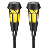 Flickering Flames Solar Powered Lights - Upgraded Solar Torches Waterproof Outdoor Decorative Lighting Auto On/Off, Handmade Bamboo Finish, 2-Pack
