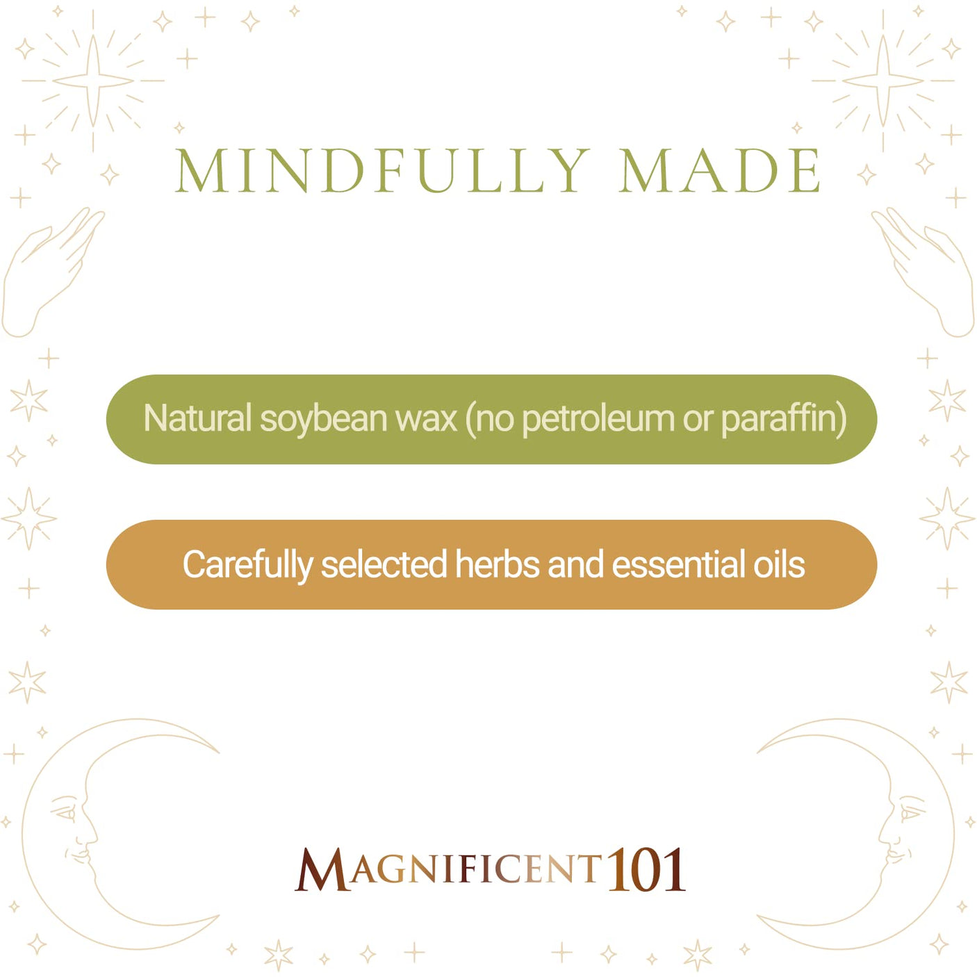 Magnificent 101 Set of 3 Long Lasting Pure Sage Smudge Candles - 42 Hour Burn, 3.5 Oz Each, Made with Soy Wax and Herb, Ideal for House Energy Cleansing, Meditation & Manifestation