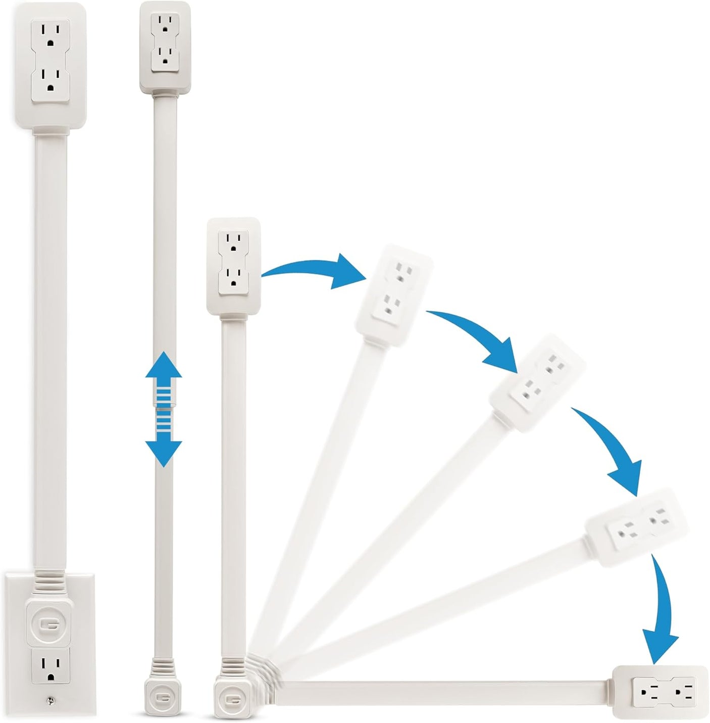 Electrical Outlet Extender. Access Hard-to-Reach Outlets! Features USB-A, USB-C, and 2 AC Outlets, Extends 22"-34", Rotates 180°. Use Behind Couches, Nightstands, Desks, and More.