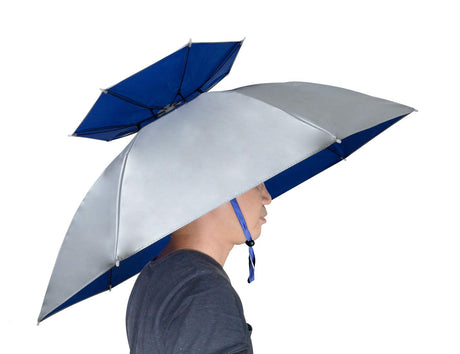 NEW-Vi Fishing Umbrella Hat Folding Adjustable Sun Rain Cap, 37.4”Oversize Hands Free Umbrellas, 7-Ribs Anti-UV Waterproof Headwear for Fishing Gardening Golf Sunshade Outdoor