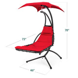 Best Choice Products Outdoor Hanging Curved Steel Chaise Lounge Chair Swing w/Built-in Pillow and Removable Canopy -Red